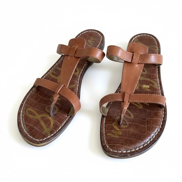 Sam Edelman Kira Brown Leather Thong Slide Sandals Flat Casual Boho Shoes Size 9 - Picture 4 of 10